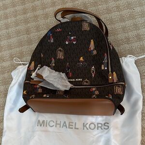 Michael Kors Brown Logo Canvas City Print Backpack